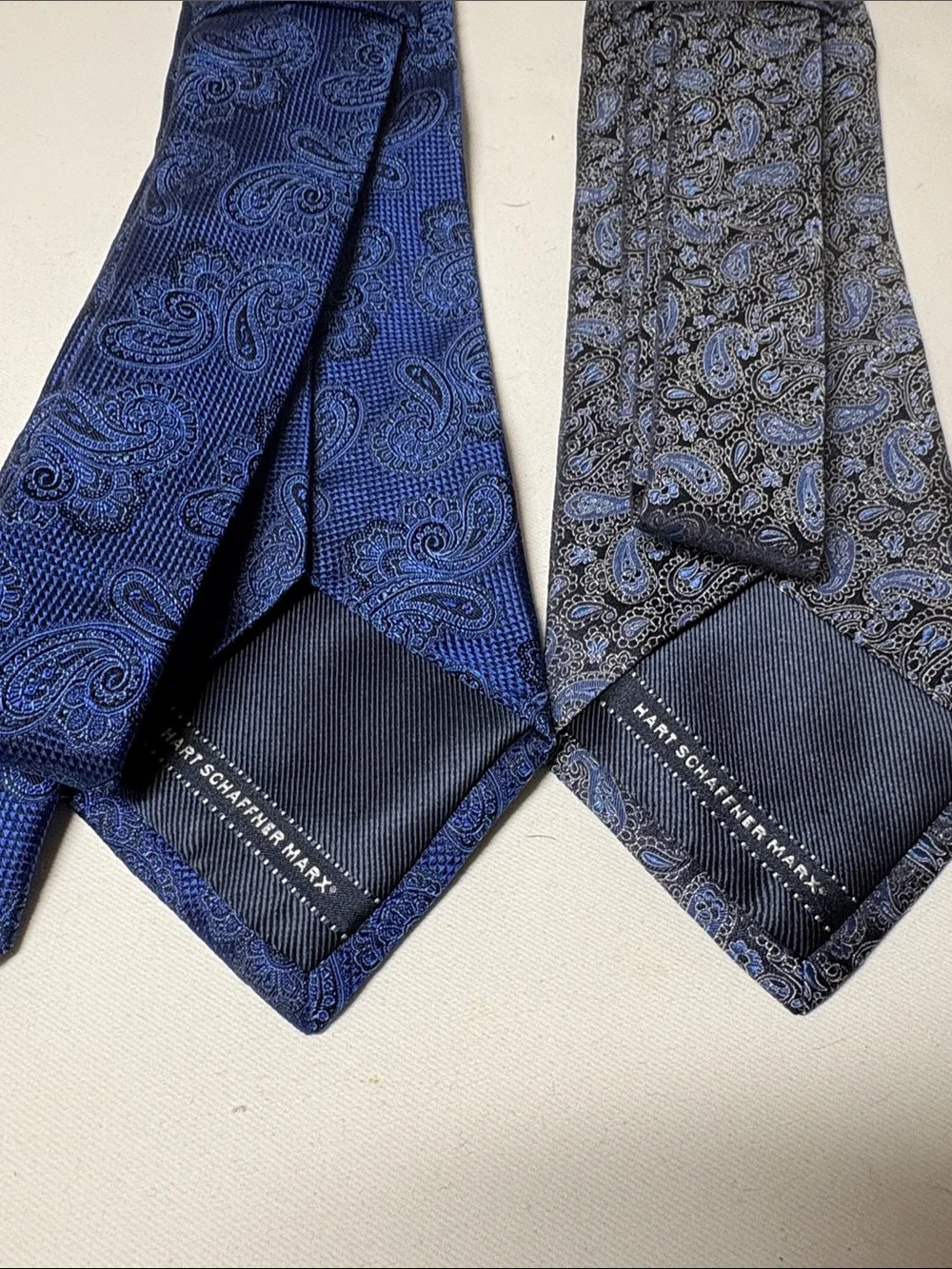 Hart Schaffner Marx Lot of Two Black and Blue Silk Paisley Ties